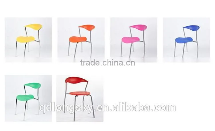 LS-4026A Plastic blue dining chair hotel furniture manufacturer in China Best Selling Iron Frame Blue Plastic Chair With Armrest