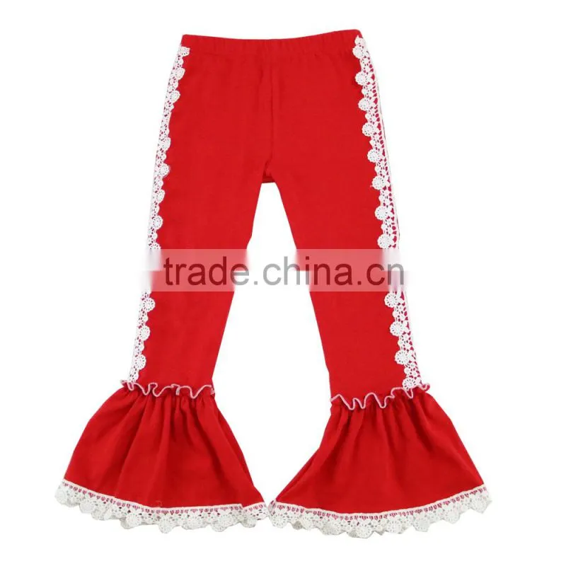 2017 red with lace baby girl wear ruffle pants baby pants girls boutique clothing