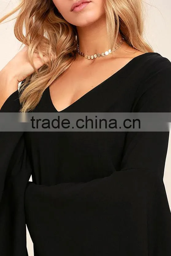 New Lastest Design Ladies Dress long sleeve vintage v neck sleeve autumn dress Casual Dress