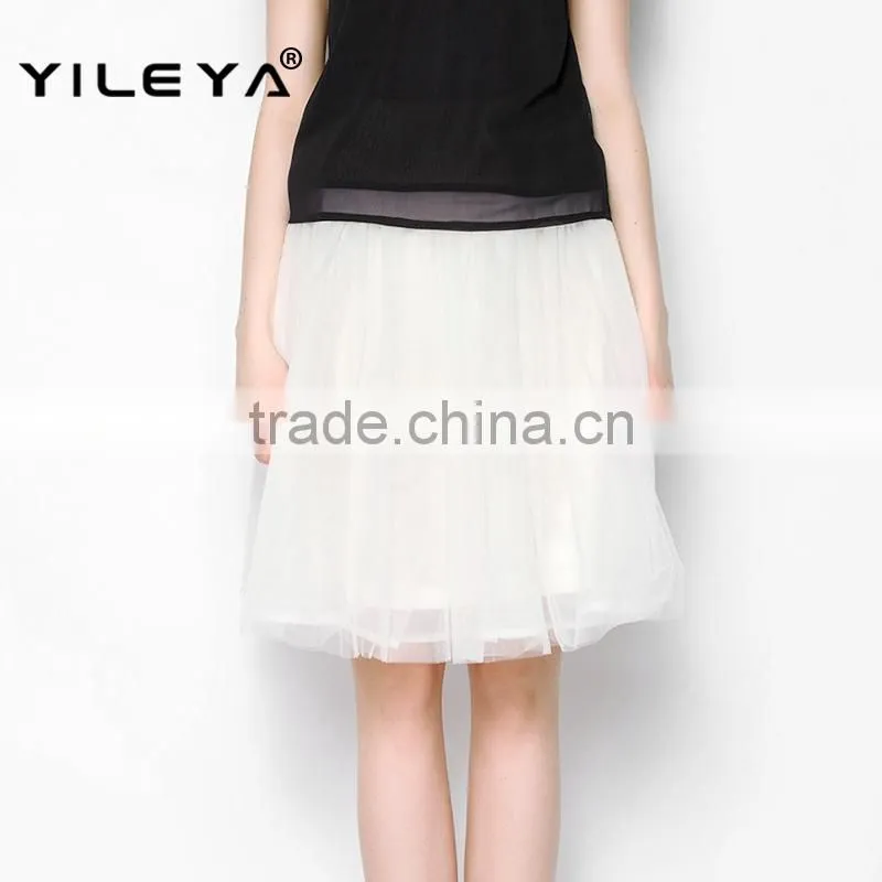 latest woman elastic waist muti layers white fluffy tutu skirt for adult