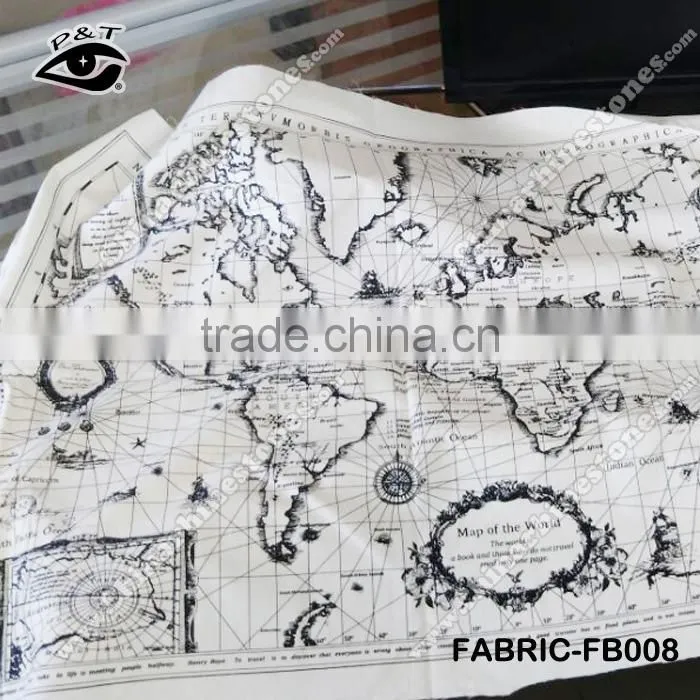 World Map Design Fabric Linen Cotton Fabrics For Decorations