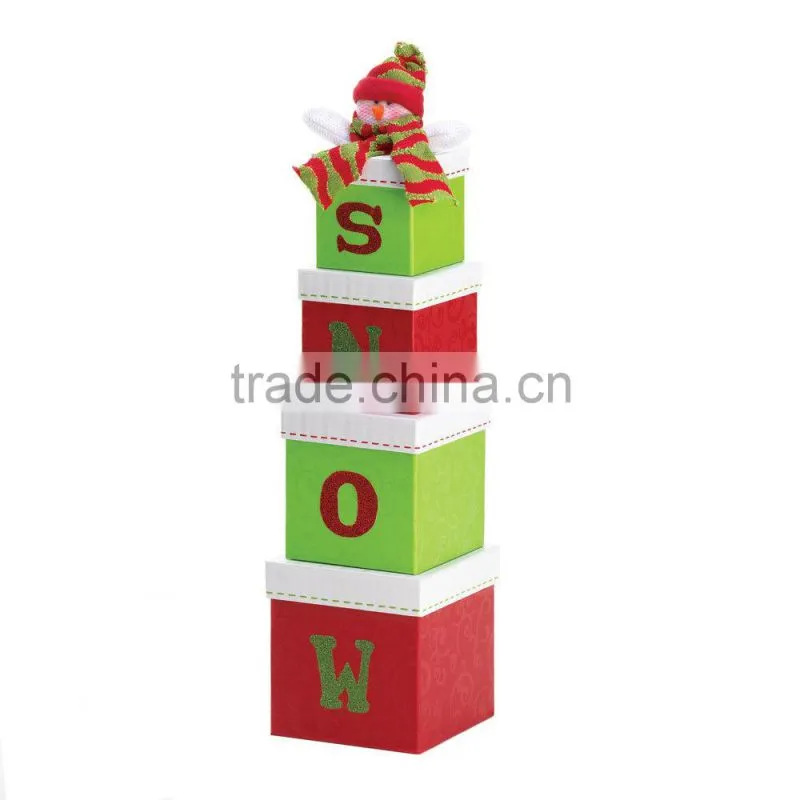 2016 Snowman Snow Gift Boxes Set Green/Red for Holiday Mantel Christmas X-Mas