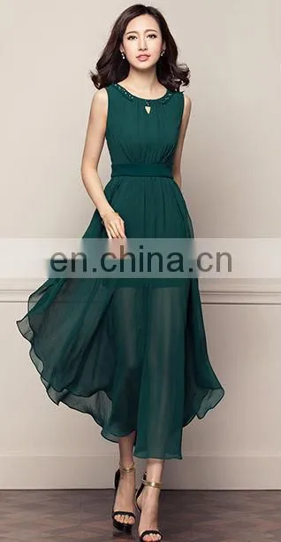 green pleats ruffle bottom sleeveless chiffon long skirt