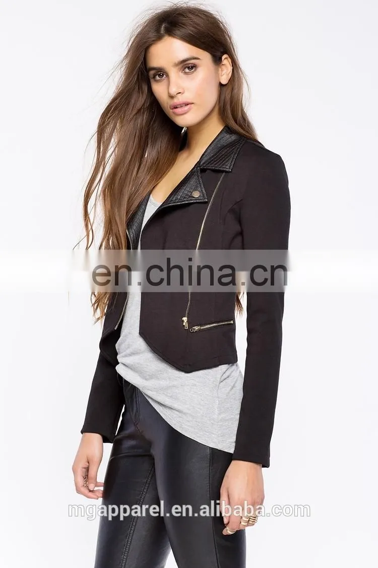 china OEM new product cheap long sleeves faux leather moto jacket women