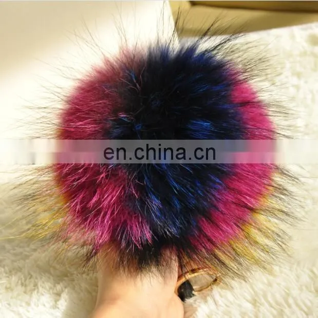 Top grade factory wholesale colorful fluffy real raccoon fur pom poms ball