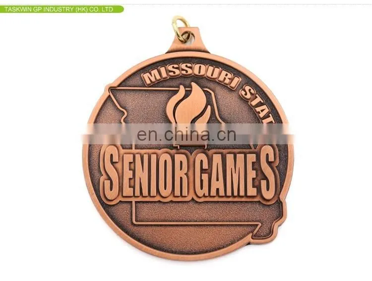 Gold silver bronze senior game sports award medallion custom metal medals