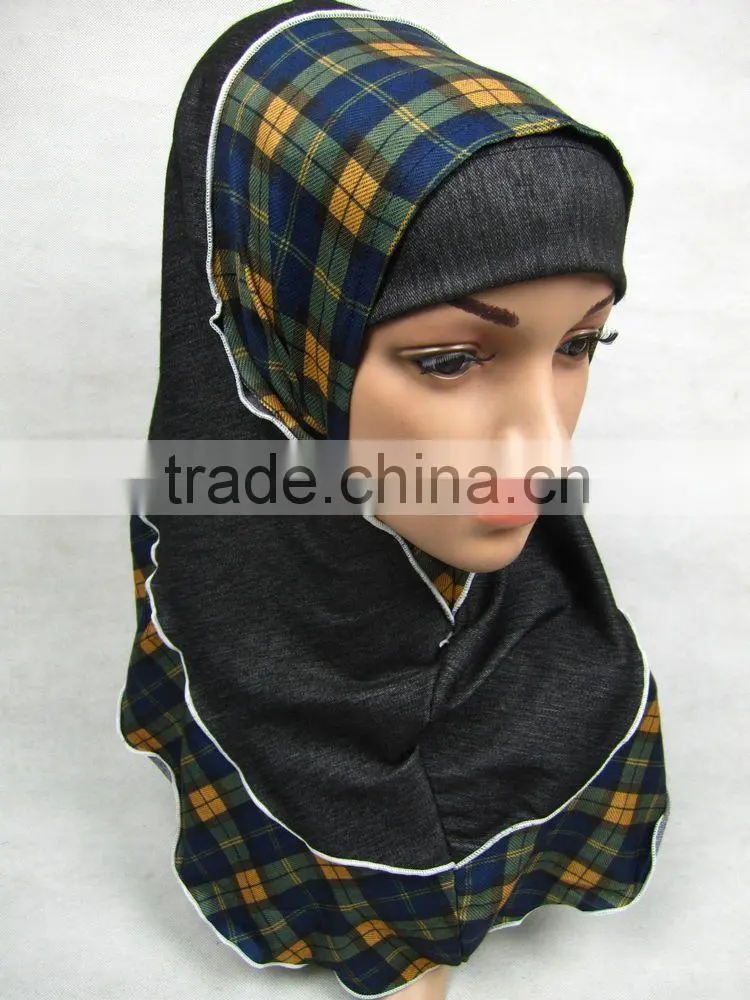 PT001 new Elastic Denim spring islamic scarf 2pcs hejab Two pieces muslim hijab