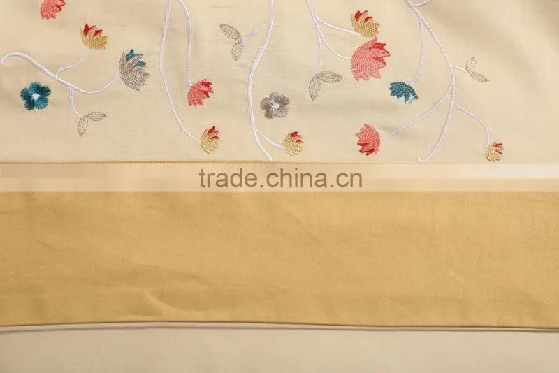 Classic golden 100% cotton hotel bedlinen flower embroidery bed sheet set 500TC wholesale bedding set