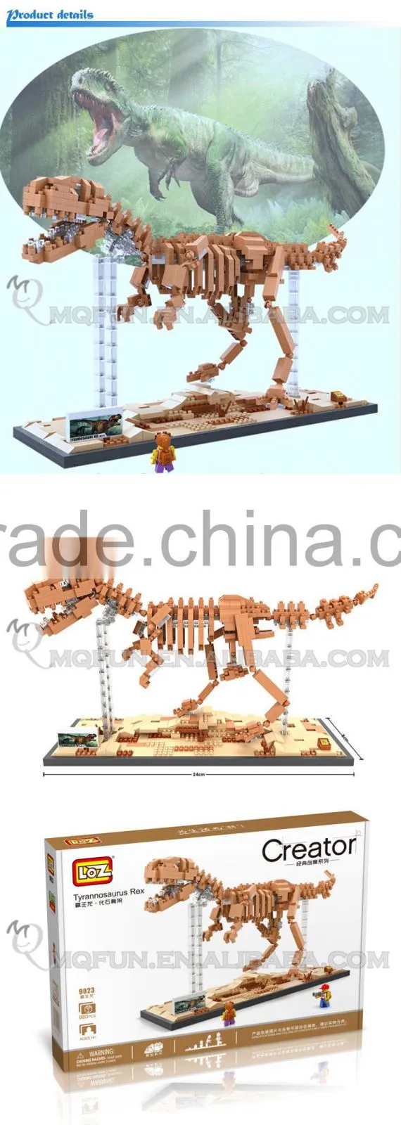 Mini Qute LOZ 6 styles Jurassic Park dinosaur Brontosaurus skeleton model plastic building block brick kids educational toy