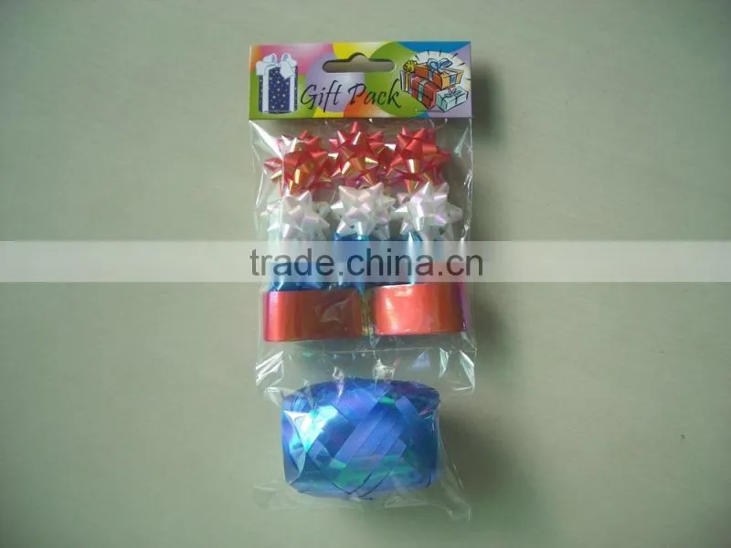 2016 New Design High Quality Gift Decorative Set/ star bows and matte metallic curly ribbons