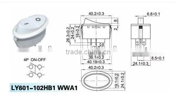 Oval on off on mini rocker switch with six pins
