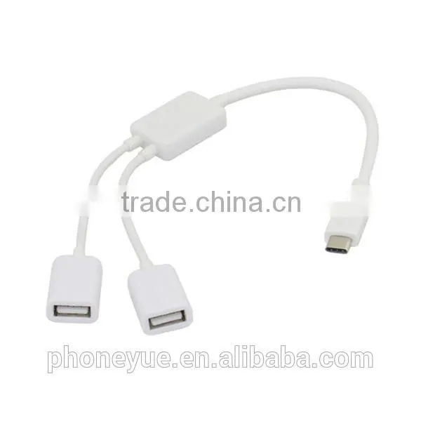 USB 3.1 Type C to Dual 2 Port USB 2.0 HUB adapter for macbook and tablet pc