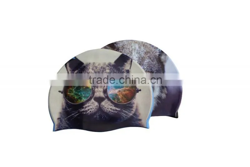 2016 newest design custom printed silicone swim cap for long hair