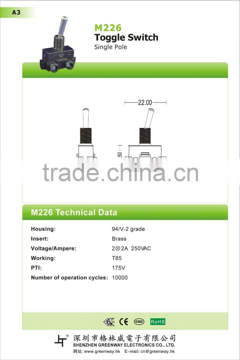 Terminal Momentary spring return toggle switch with high quality