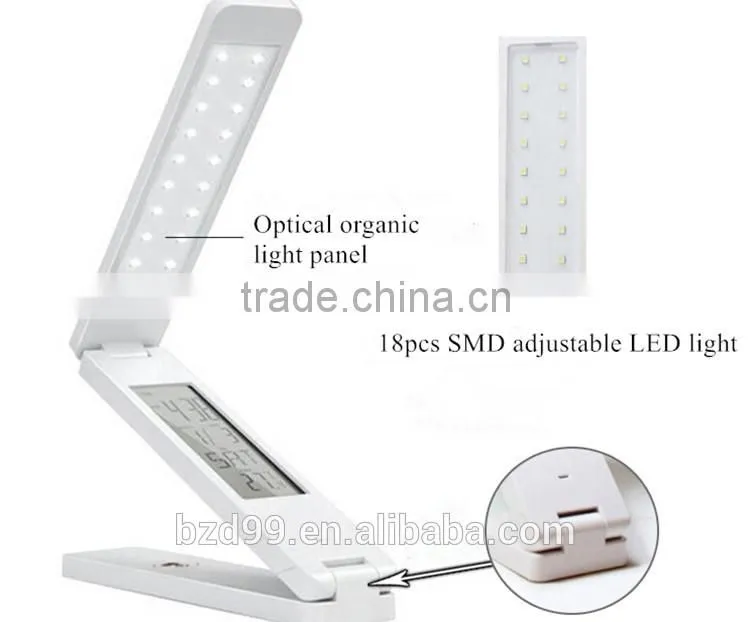 USB Port Recgargeable Flexible Folding LED Desk Lamp with Calendar Timer Temprature and Alarm Clock Functions