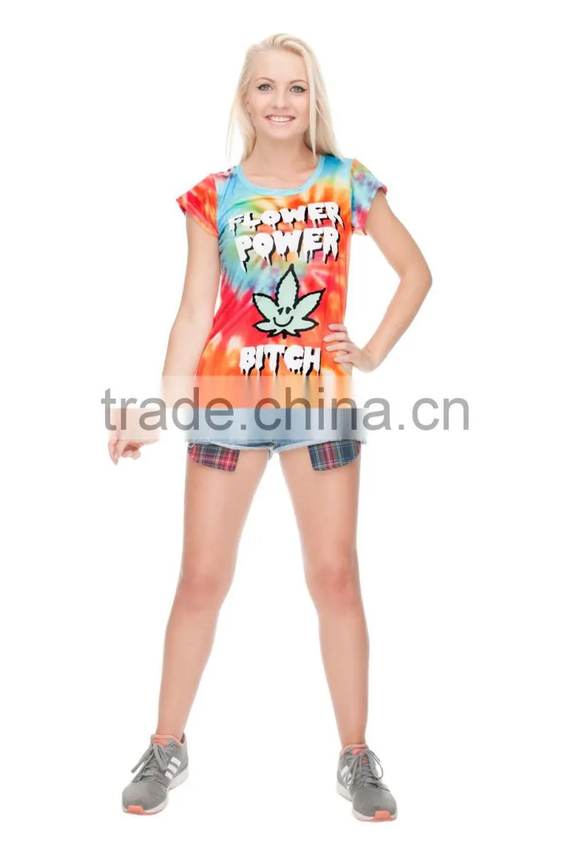 High Quality Custom 3D Printing Flower Power Softextile Tshirt Wholesale