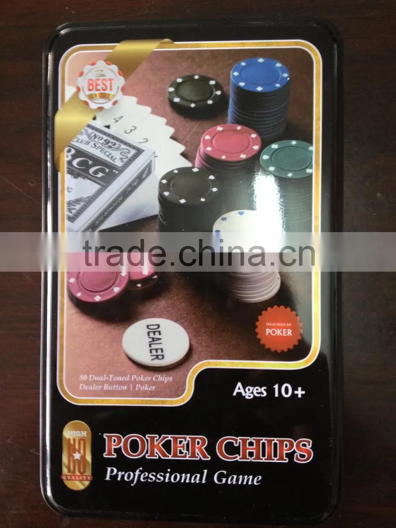 Poker Chips in inside white tin box/ NO Window