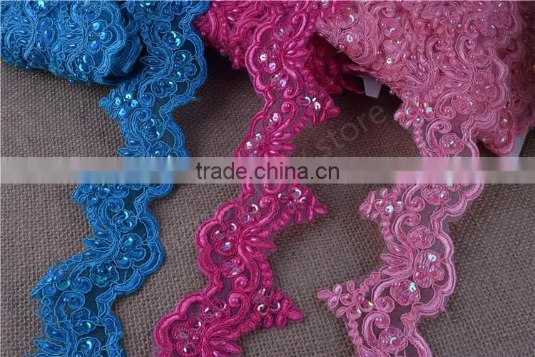 Pearl Beaded & Sequin Bridal ~ Lace Embroidered lace various color Wide:6cm in stock