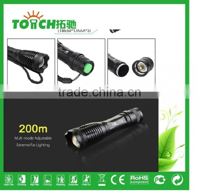 Strong Light Flashlight Self Defense SOS T6 Professional 2000 Lumens Lanterna Led Zoomable Flashlight 18650 Battary