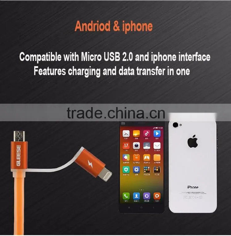 2 in 1 Micro USB Data/ sync charging cable for samsung and iphone