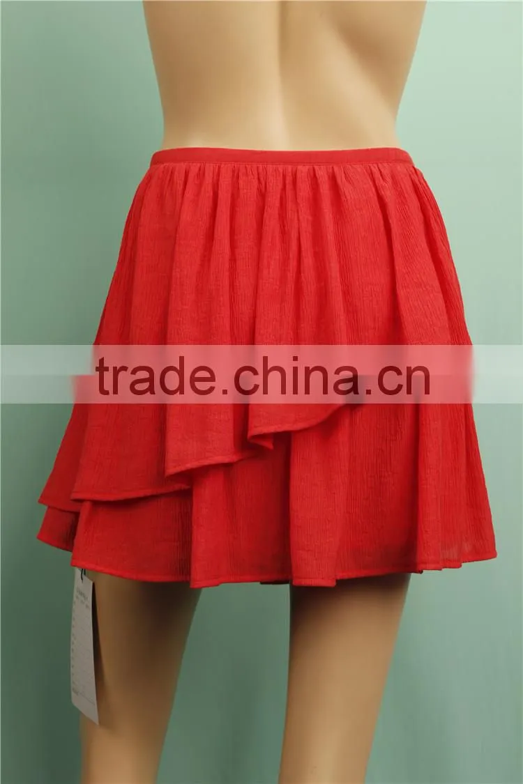 2016 S/S cotton crepe red color summer girls in short skirts