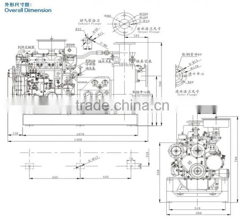 Marine emergency diesel engine fire pump unit
