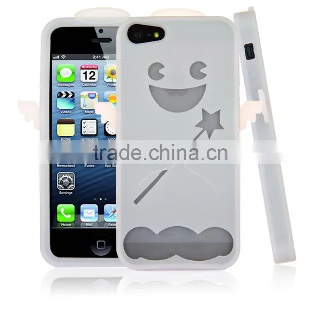 Set Screen Protector And Case For Iphone 5 , Green Angel Cute Little Bush Silicon Case