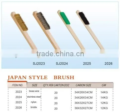 wooden handle wire brush thin bamboo chip brass wire