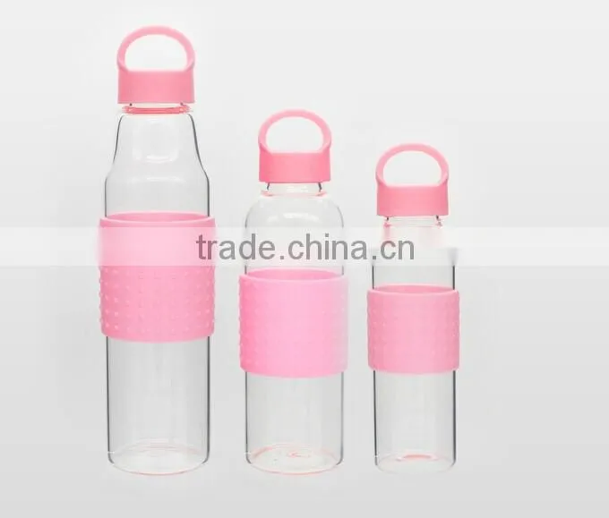 Private label Eco-friendly unbreakable glass water bottle with silicone sleeve