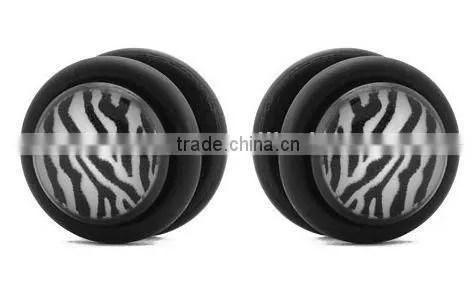 White Zebra Stripes Magnetic Fake Ear Plugs