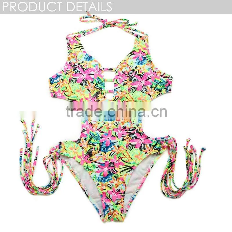 RELLECIGA 2016 Jungle Pattern One-piece Swimsuit with a Trio of Straps at Center Front Opening