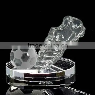 Hot sale cheap clear crystal glass shoes and football model trophies, crystal trophy for souvenir gift