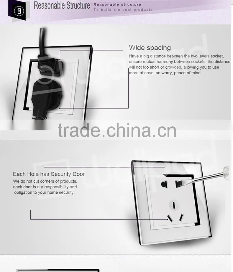 New Design Wallpad White Waterproof Acrylic Glass 110~250V EU UK Electrical Switch 1 gang 1 way Push Button Wall Light Switch