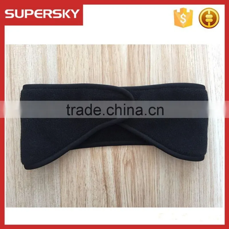 C1286 Black custom sports fleece headband with embroidered logo winter outdoor polar fleece ear warmer women ponytail headband