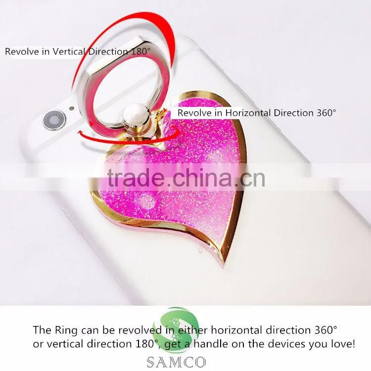 Samco Romantic Heart Liquid Quicksand Universal 360 Degree Rotating Cell Phone Stand Holder Ring