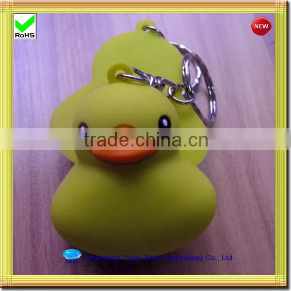 cute yellow duck shape silicone key chain led