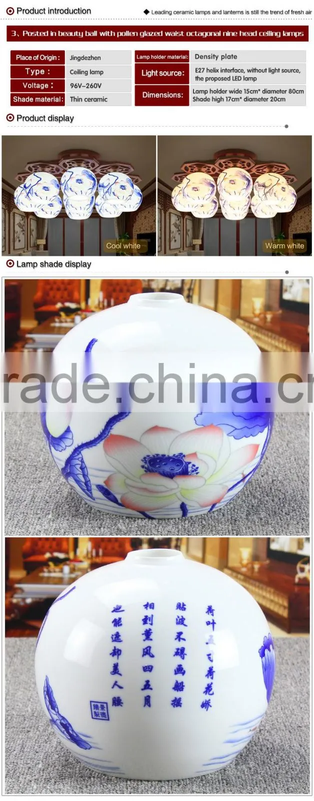 LED Morden Ceiling Light Beautiful Chandelier Jingdezhen Porcelain Light 9Head for Dining Bedroom Hotel Ceramic Lamp