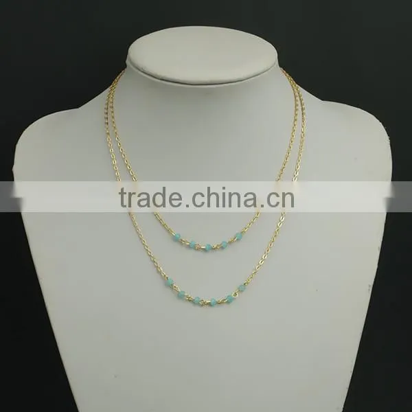 blue crystal beads simple sexy gold plated necklace