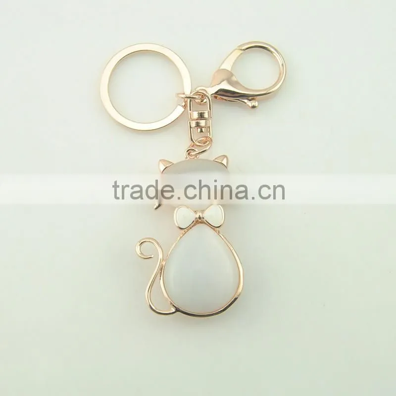 Custom cat shaped keychain maker metal gold opal acrylic keychain for sales