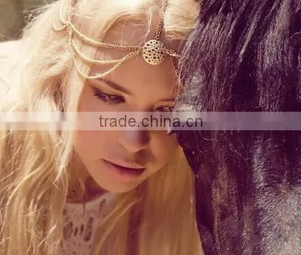 New Arrival Hollow Out Coin Pendant Wedding Hair Accessories Tassels Head Chain Jewelry