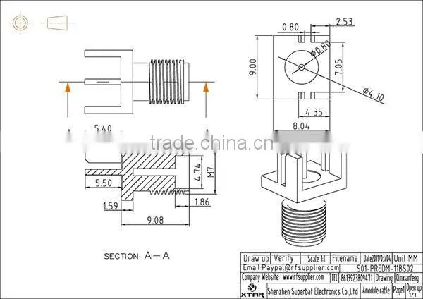 Wide Flange SMA Female PCB Connector End Launch Mount 0.79mm