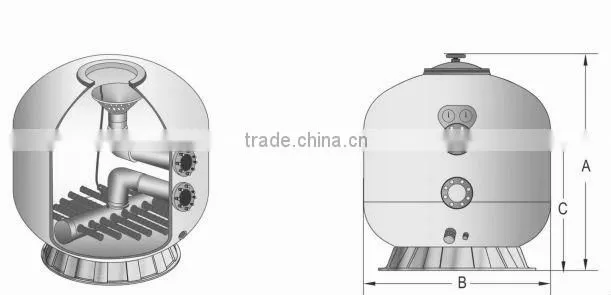 Large Commercial Swimming Pool Side-Mount Fiberglass Sand Filter