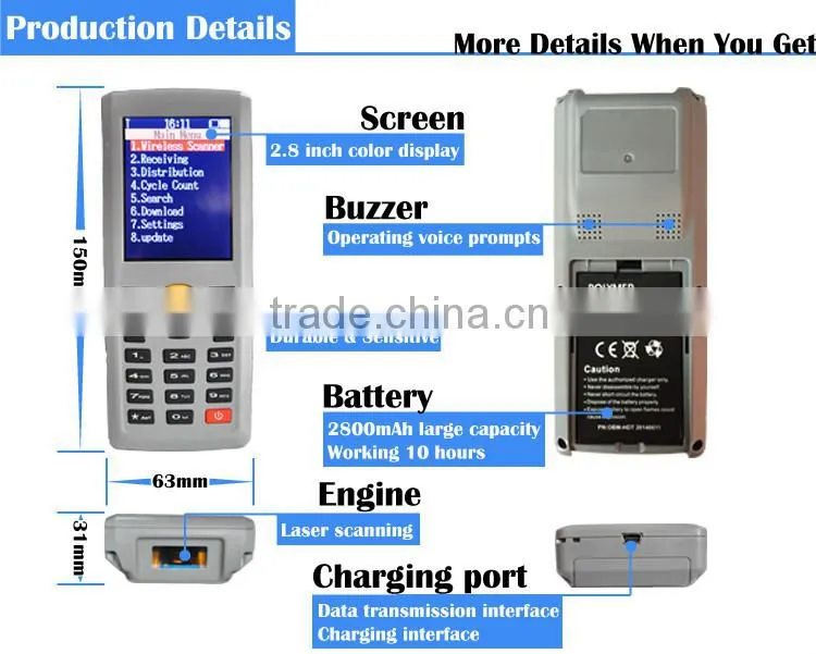 Wireless Laser Portable Barcode Data Collector Handheld Inventory Barcode Scanner