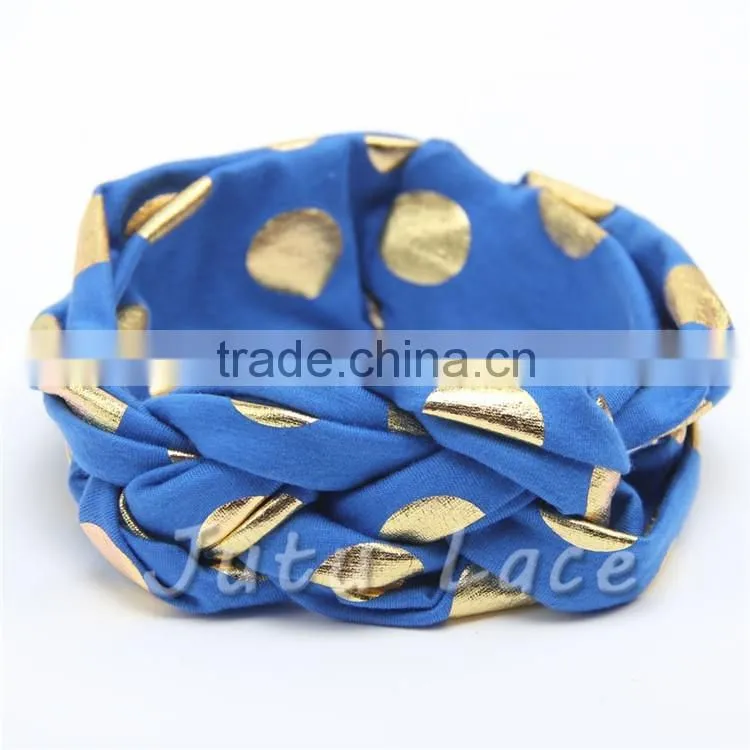Flashing gold dots bow headband-polka dot hair bow headwrap-knotted kids stretchy headwraps