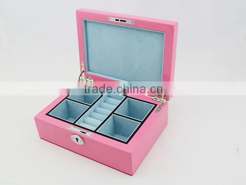 Luxury custom wooden Pink jewellry storage box with key lock