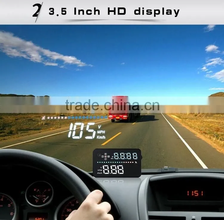 Car HUD A3 3.5 inch Screen GPS Head Up Display With Speedometer Kmh/MPH Speeding Warning Compass Compatible For OBD1 OBD2 Car