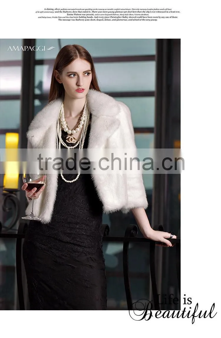 wholesale short white mink fur leisure coat for women