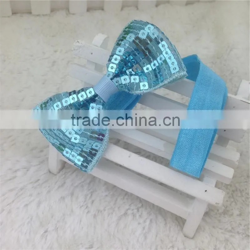 New Arrival 3inch Sequin Hair Bows Sequin Bows With Elastic Baby Headband for Baby Girls Hairband for Headwear in Stock