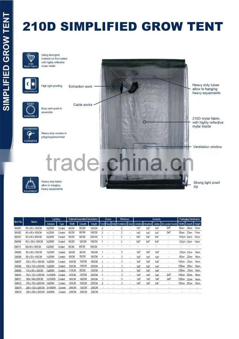 Factory Direct Supply Indoor Hydroponics Highly Reflective Fabric 600D Mylar Plant GrowTent