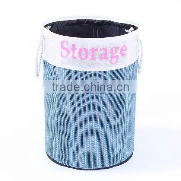 Textilene Laundry Basket with Rope Handles Blue with White
